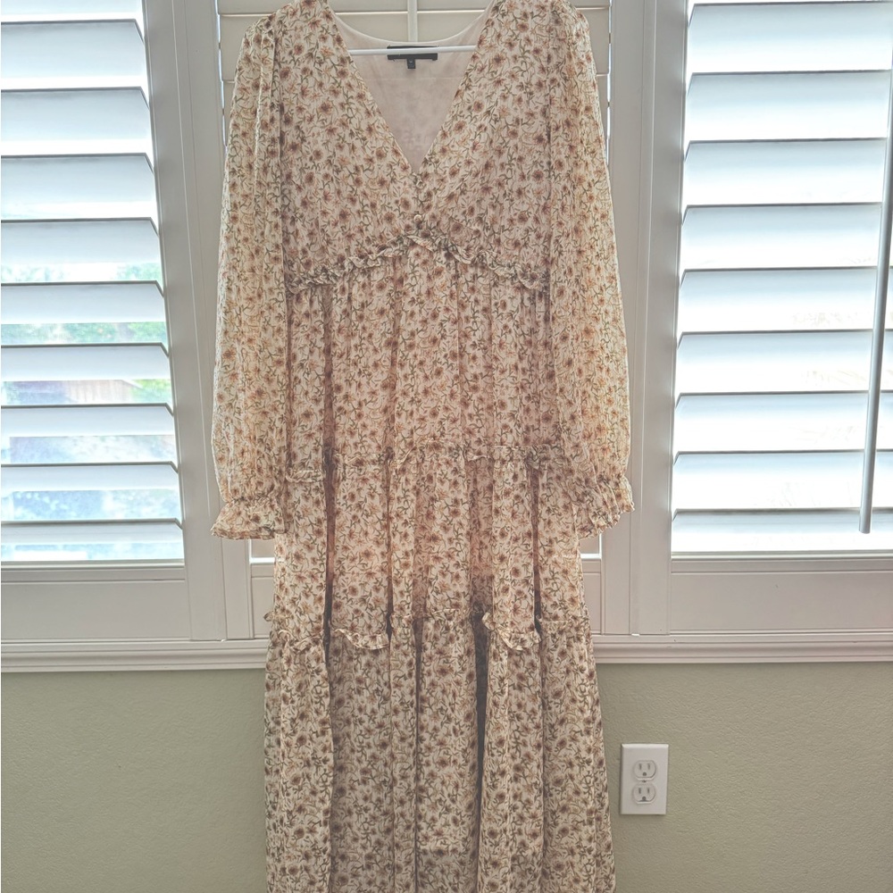 Cream Floral Ruffle Tiered Maternity Midi Dress - Pink Blush